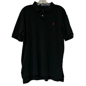 Polo Ralph Lauren Men's Black Cotton Polo Shirt – Size L, Red Logo